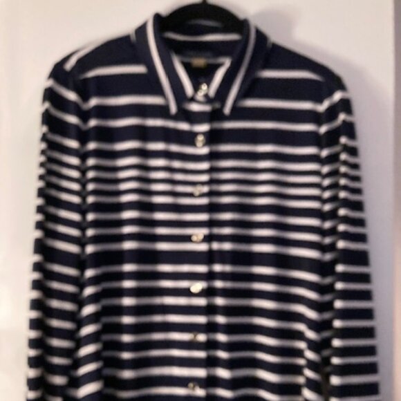 Brand New Tommy Hilfiger Navy and White Stripe Buttoned Shirt Size Medium - Picture 1 of 2